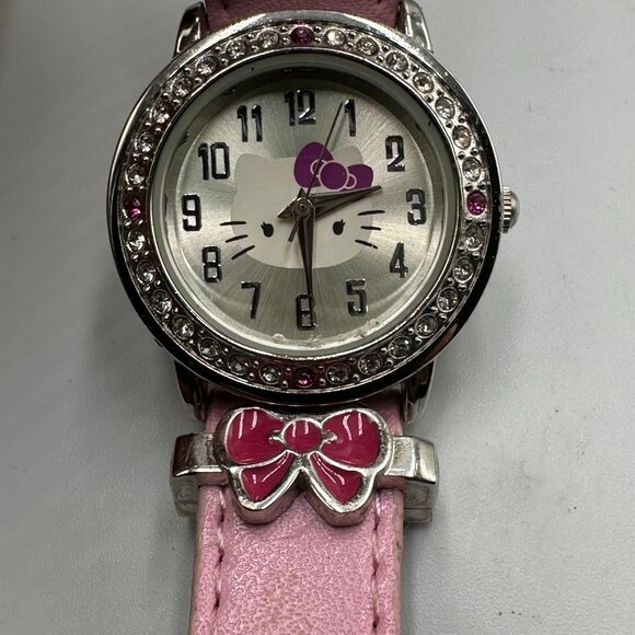3/$30 Sanrio Hello Kitty Watch Girls Silver Tone Crystal Bezel Pink Band - Picture 3 of 13
